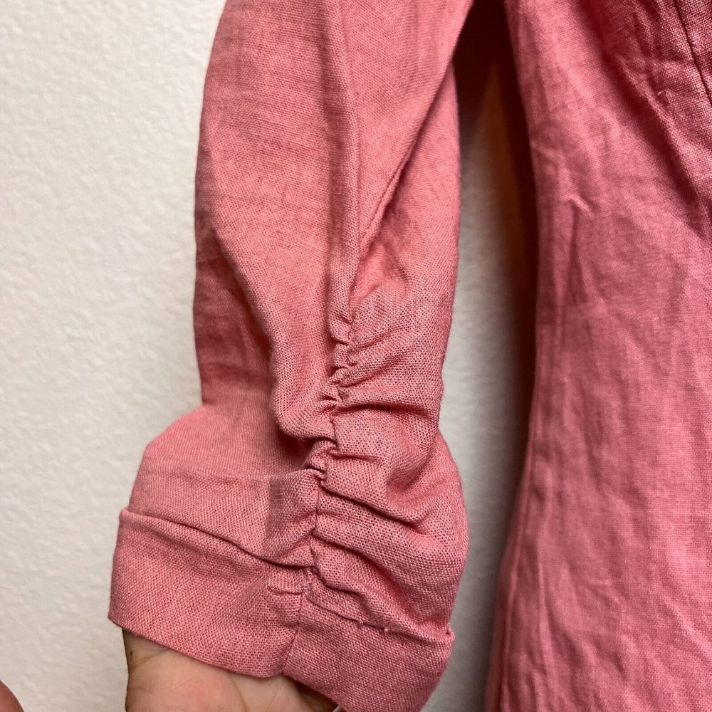 Stoosh Womens Pink Linen Blend Blazer Sz S Preppy Coastal Rayon Ruching Ruffle - Picture 7 of 10